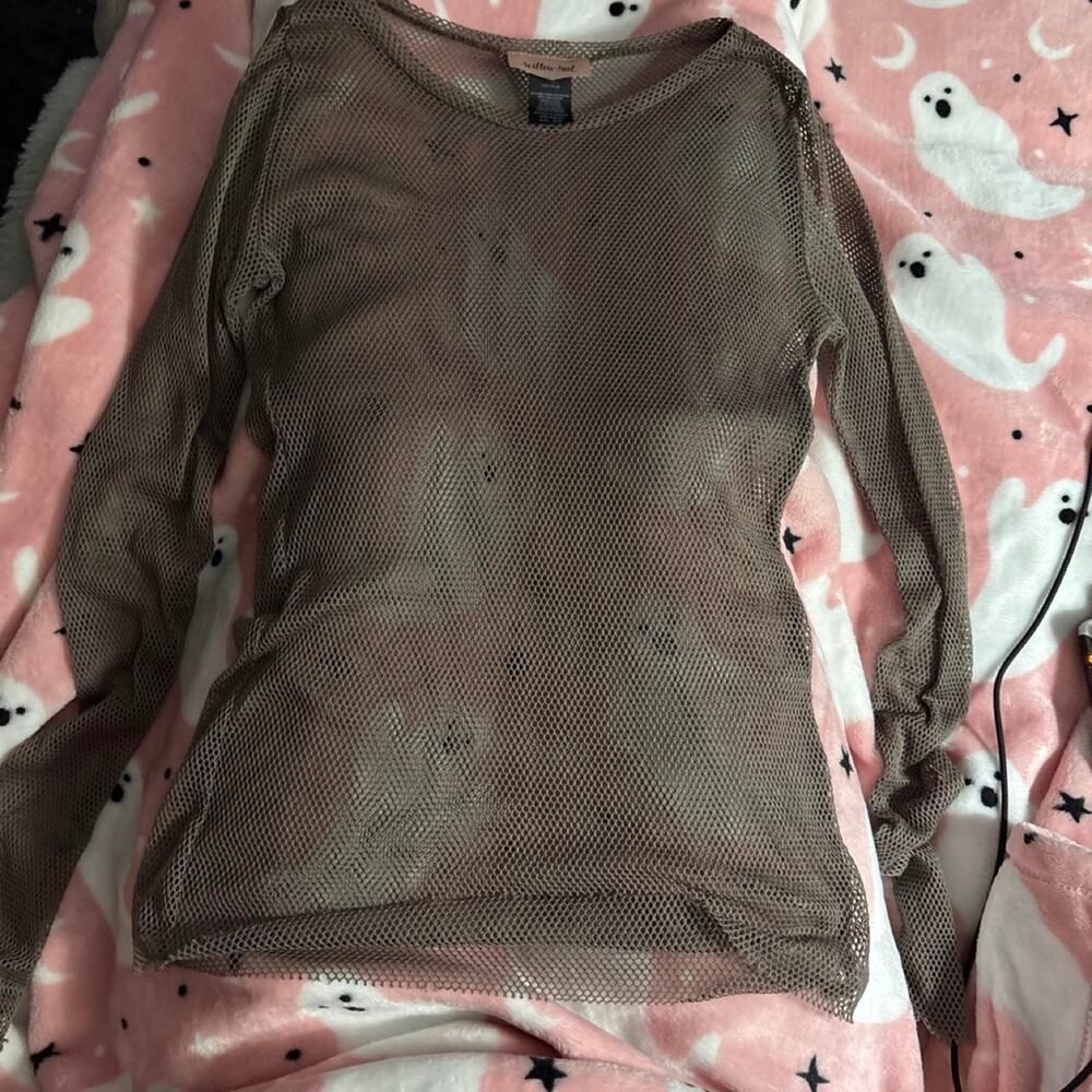 Brown mesh long sleeve top